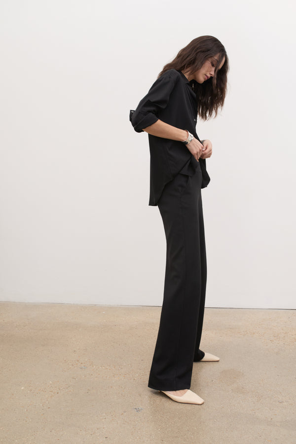 Ayr Heavy Silk Shirt With Long Sleeves- The Deep End In Heavy Silk