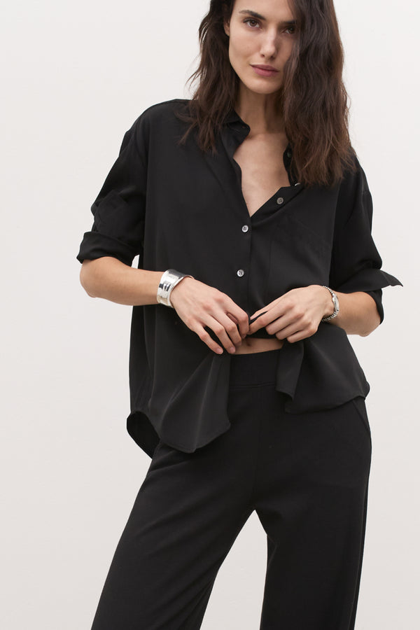 ayr Heavy Silk Shirt with Long Sleeves- The Deep End in Heavy Silk