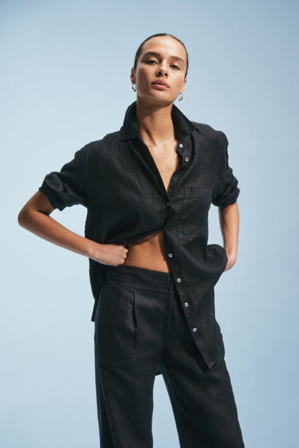 Ayr Long Sleeve Button Down Tunic - The Deeper End In Linen