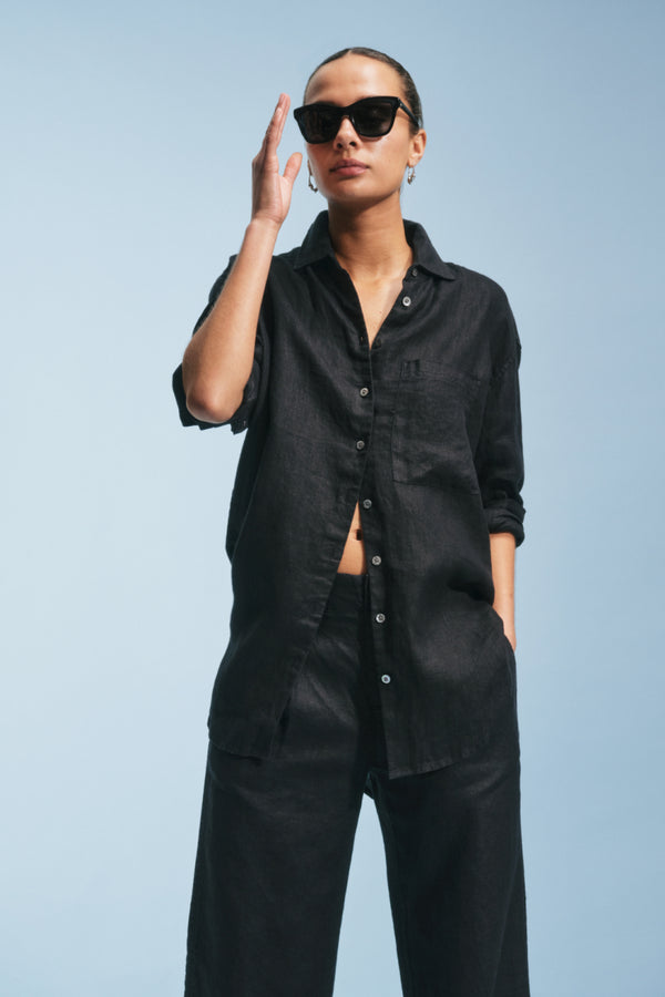 Ayr Long Sleeve Button Down Tunic - The Deeper End In Linen