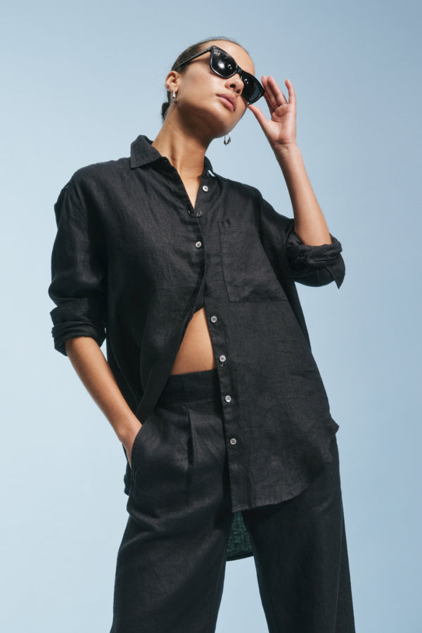 Ayr Long Sleeve Button Down Tunic - The Deeper End In Linen