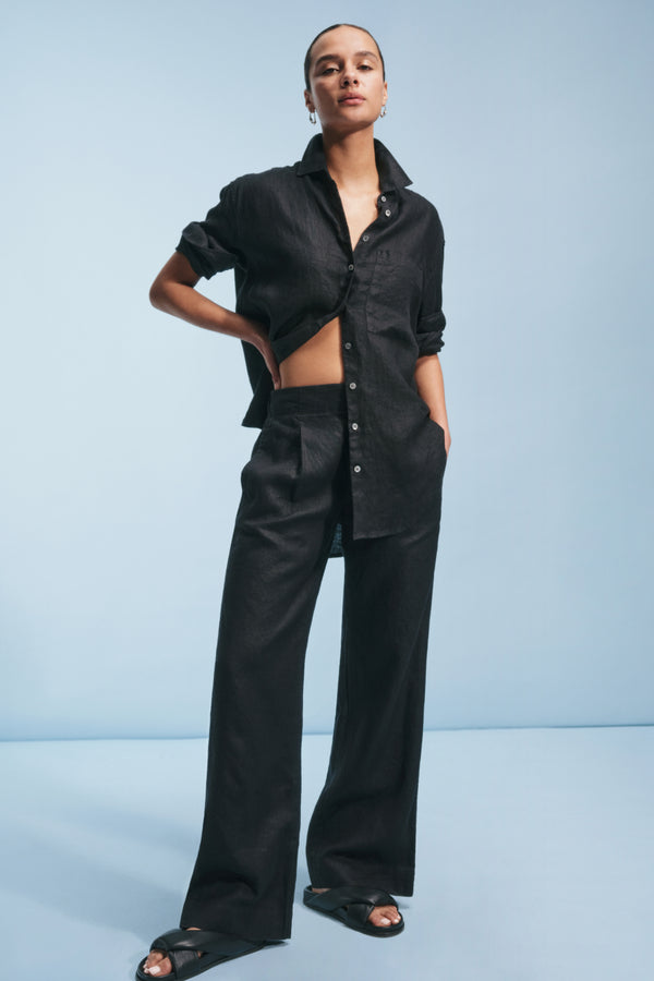 ayr Long Sleeve Button Down Tunic - The Deeper End in Linen