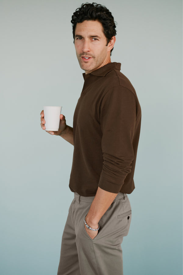 Ayr Long Sleeve Lightweight Pique Cotton Polo Shirt - The PhD