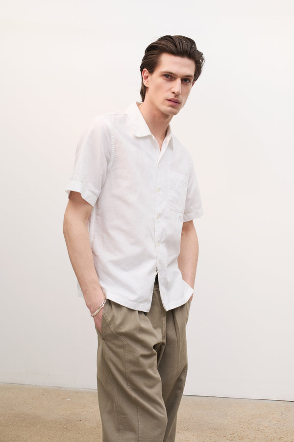 ayr Mens Short Sleeve Cotton-Linen Shirt - The Summerday in Solid