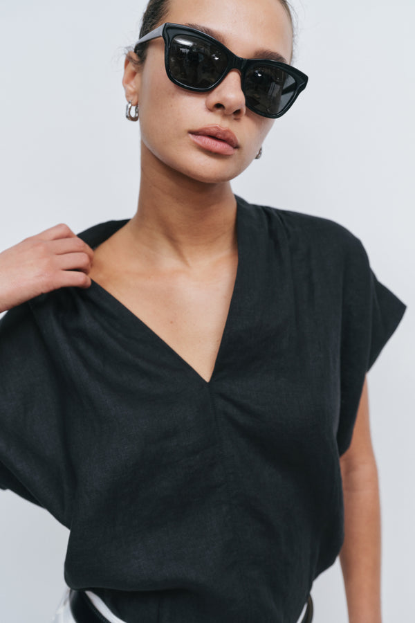 Ayr Premium Women's Irish Linen V Neck Blouse - The Flow