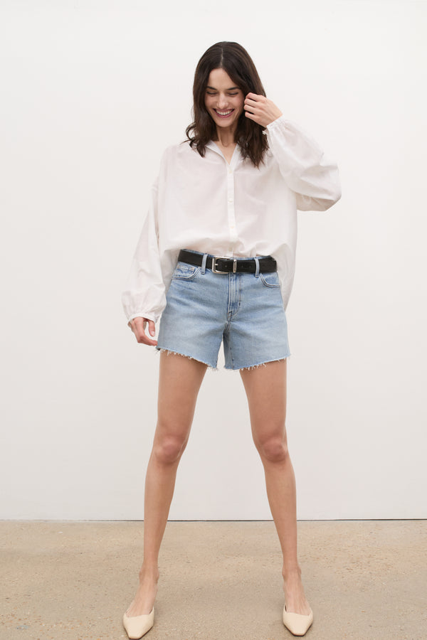 Ayr Premium Women's Silk Cotton Voile Long Sleeve Top - The Crane