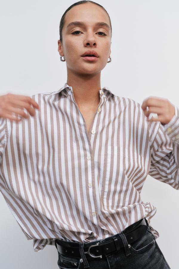 ayr Striped Oxford Shirt with Long Sleeves- The Deep End