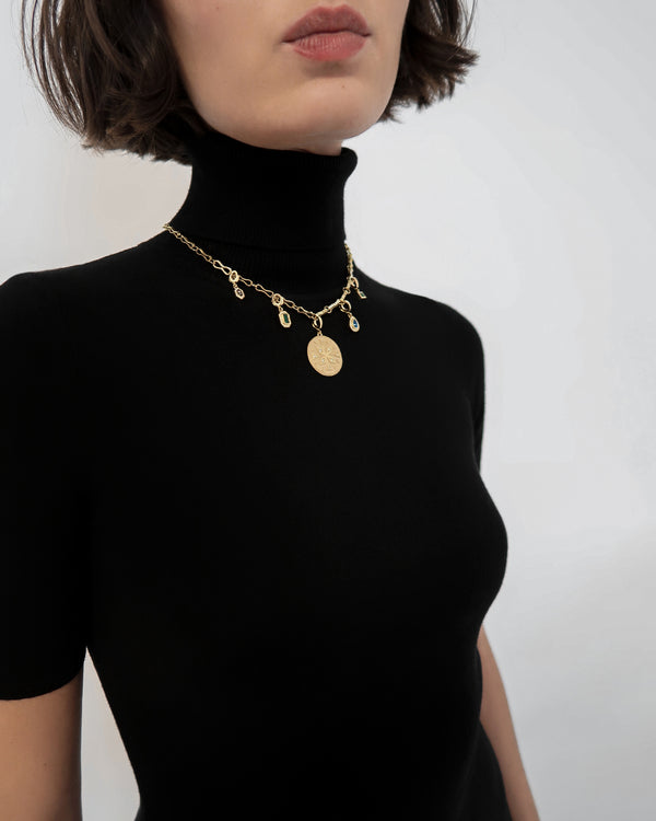 Azlee Compass Large Diamond Coin Charm