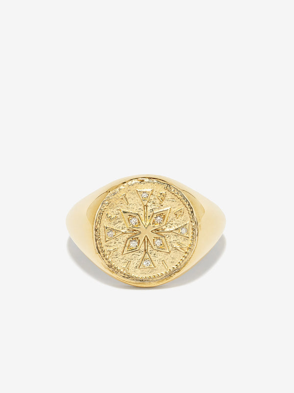 azlee Compass Signet Coin Ring