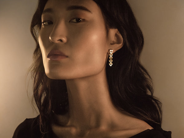 Azlee Deco Chevron Diamond Earrings