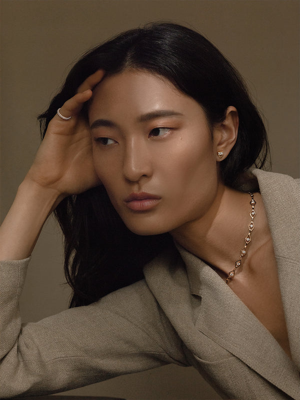 Azlee Deco Chevron Diamond Studs