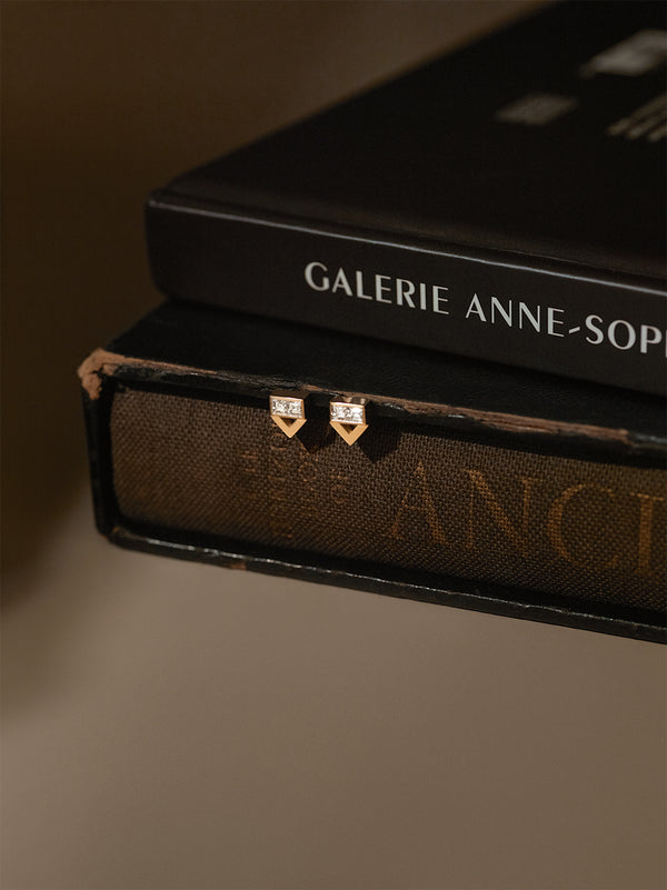 Azlee Deco Chevron Diamond Studs