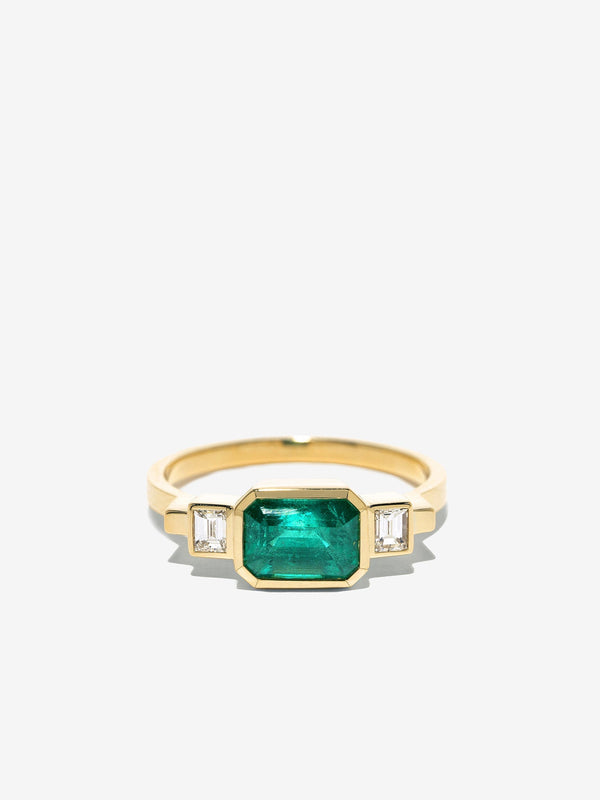 azlee Emerald and Baguette Deco Ring