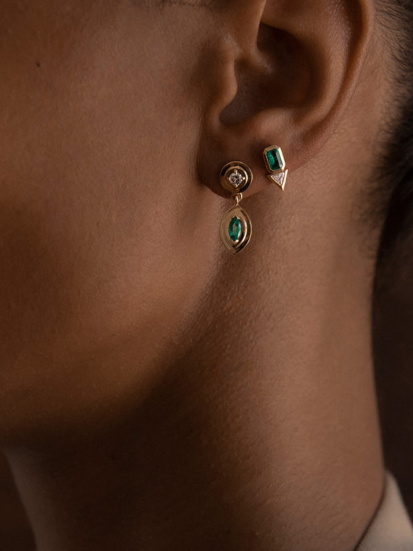 Azlee Emerald And Trillion Diamond Studs