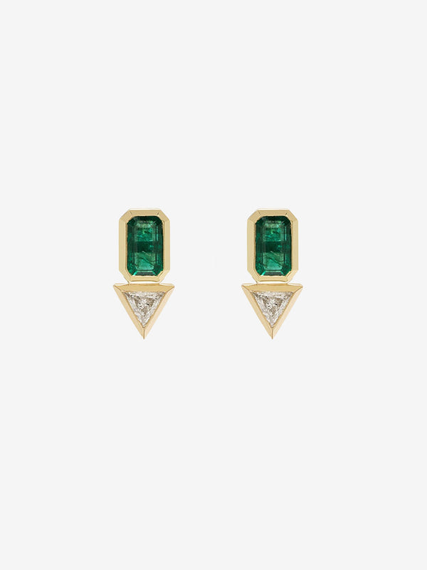 azlee Emerald and Trillion Diamond Studs
