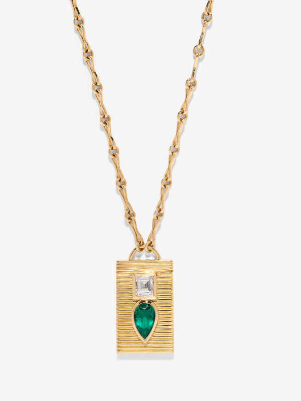 azlee Emerald & Diamond Duet Necklace