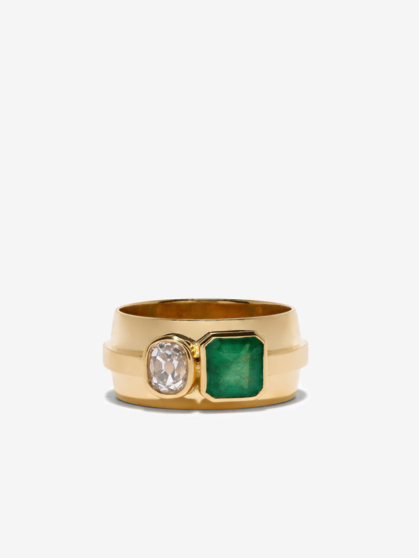 azlee Emerald & Diamond Duet Ring