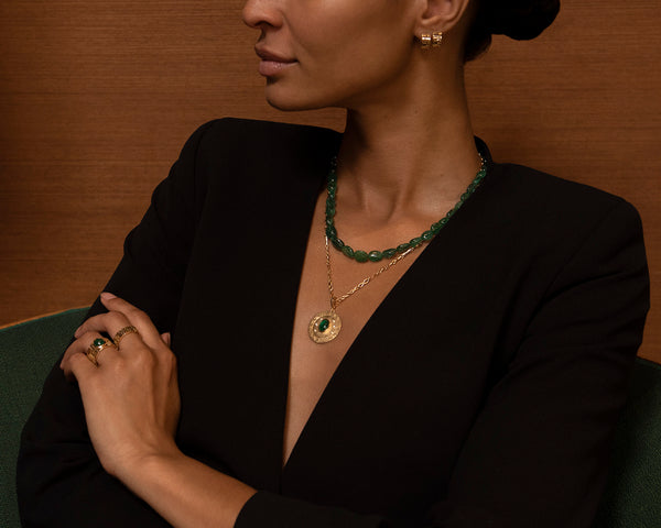 Azlee Emerald Oval Bead Necklace