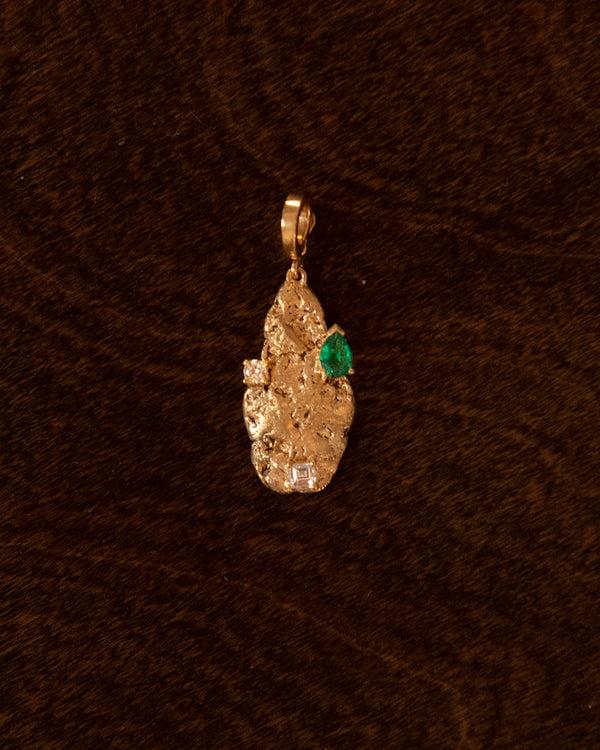 Azlee Emerald Scattered Large Gold Nugget Charm