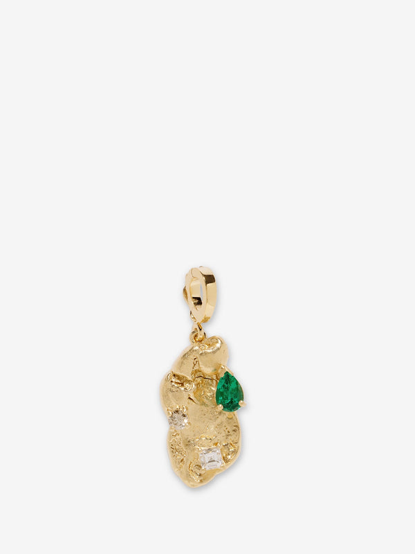 azlee Emerald Scattered Large Gold Nugget Charm