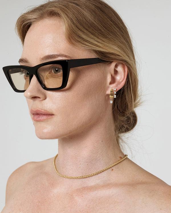 Azlee Escalier Small Hoop With Diamond Drops