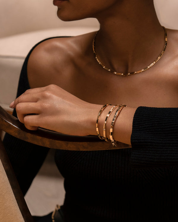 Azlee Gold Bar And Diamond Tennis Bracelet