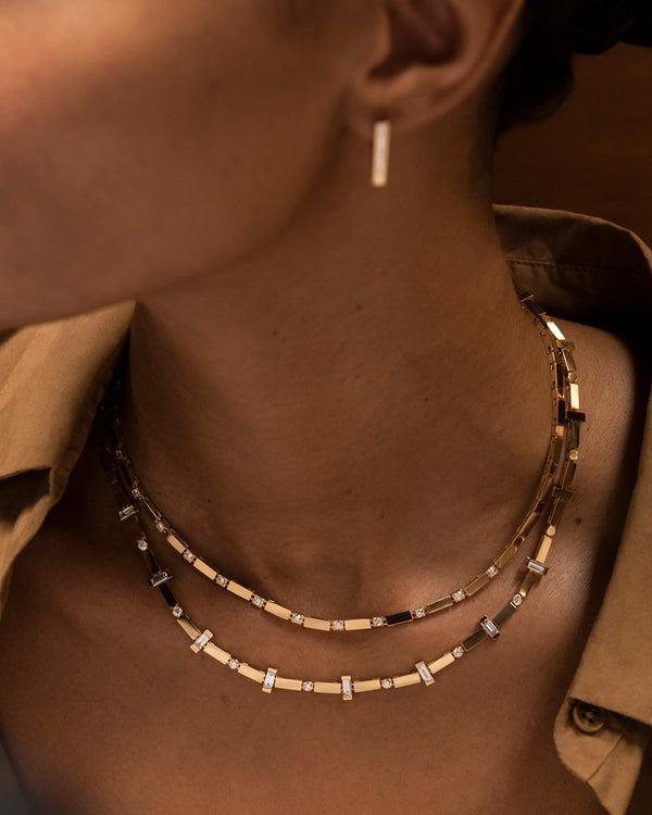 Azlee Gold Bar And Diamond Tennis Necklace