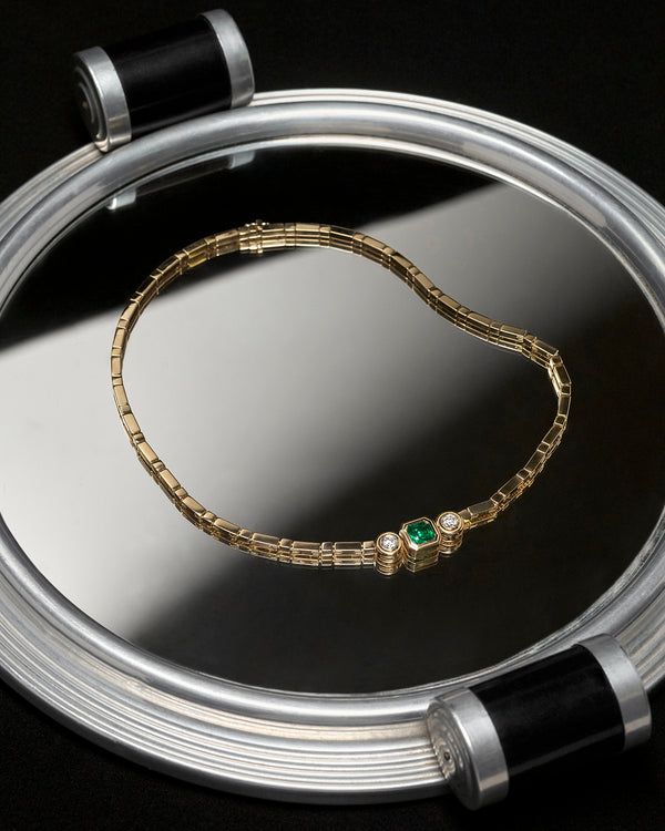 Azlee Gold Bar Emerald & Diamond Necklace