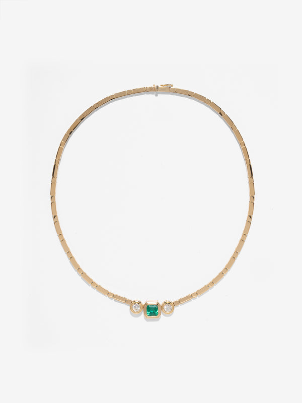 azlee Gold Bar Emerald & Diamond Necklace