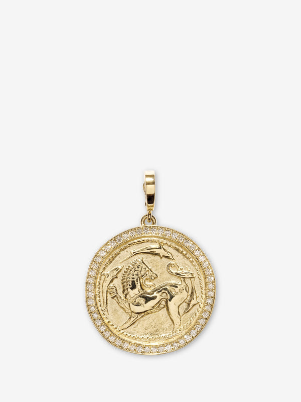 azlee Lion and Dolphin Large Pave Coin Charm