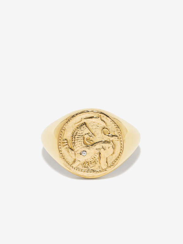 azlee Lion and Dolphin Signet Coin Ring