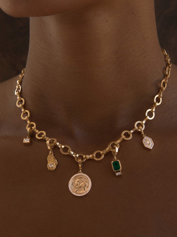 Azlee Lion And Dolphin Small Pave Coin Charm