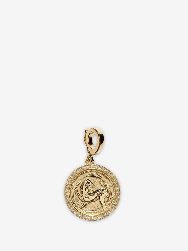 azlee Lion and Dolphin Small Pave Coin Charm