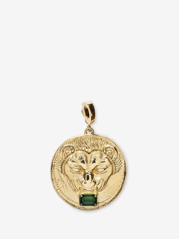 azlee Lion Large Emerald Coin Charm