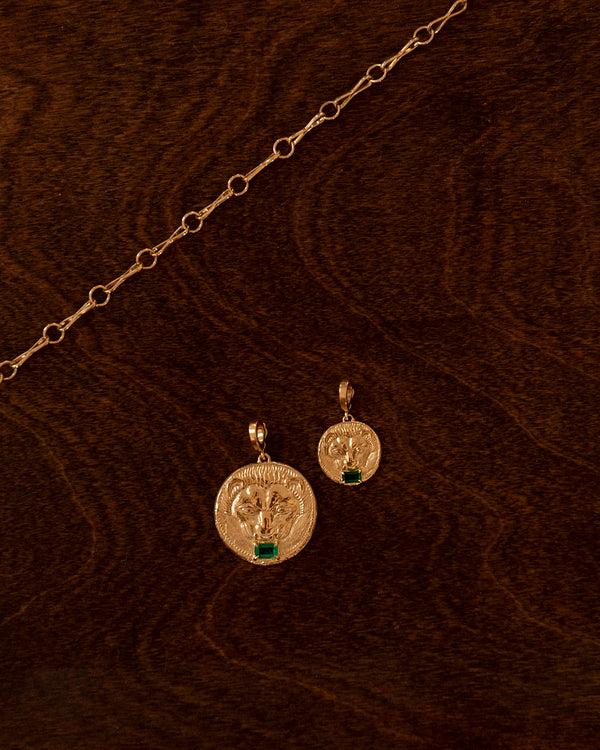 Azlee Lion Small Emerald Coin Charm