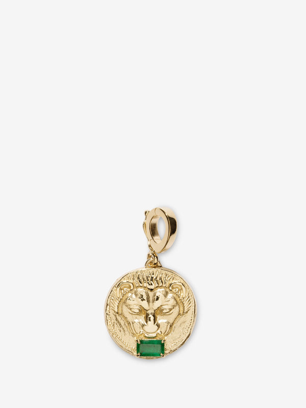 azlee Lion Small Emerald Coin Charm