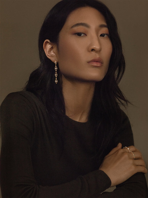 Azlee Lozenge Link Chain Earrings With Diamonds