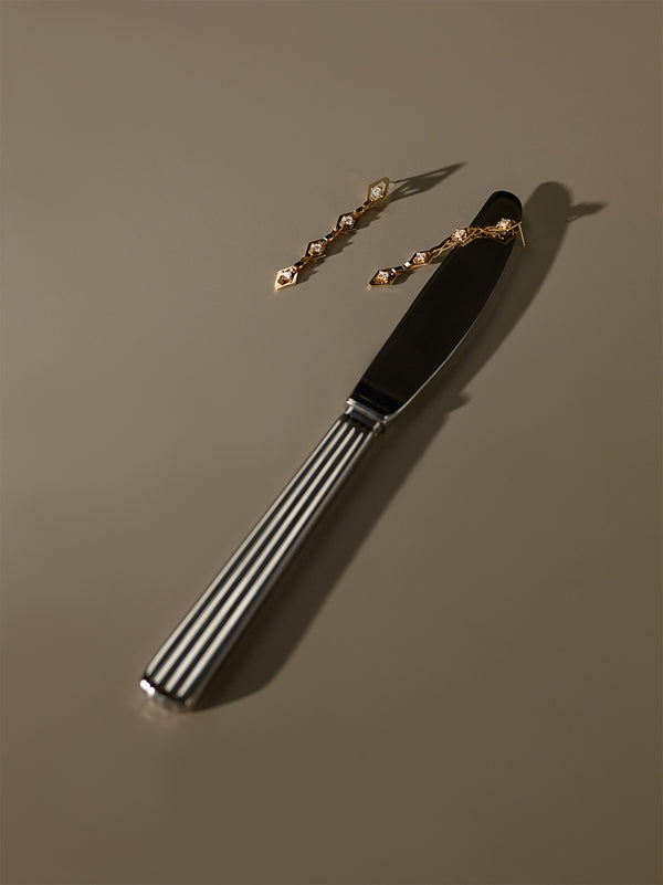 Azlee Lozenge Link Chain Earrings With Diamonds