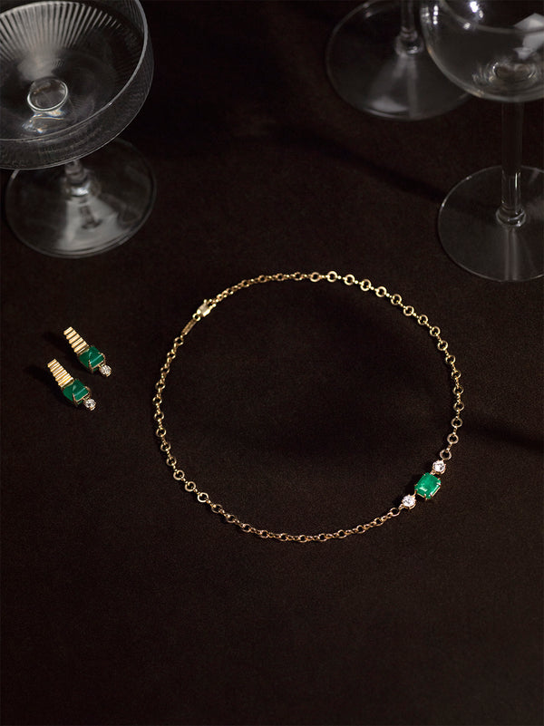 Azlee Moss Emerald & Diamond Necklace