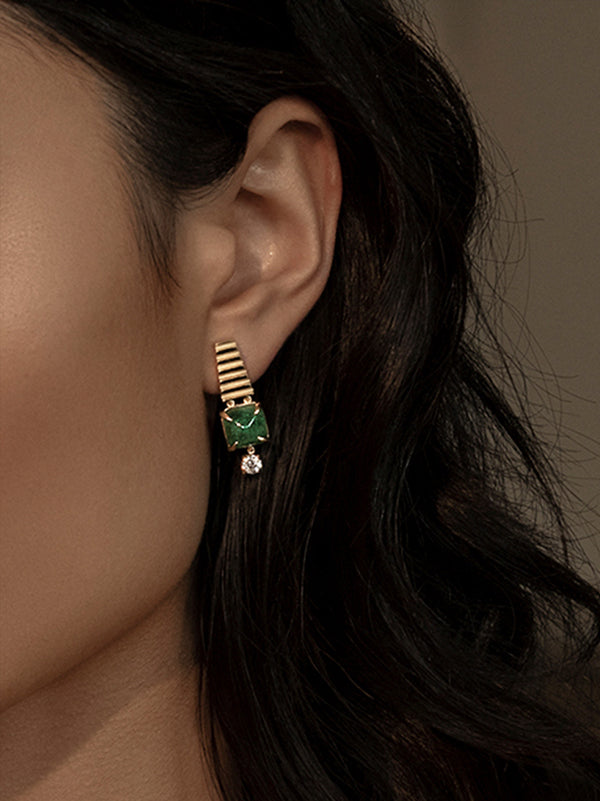 Azlee Moss Large Emerald And Diamond Earrings
