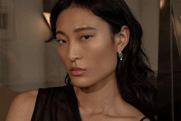 Azlee Moss Small Emerald And Diamond Earrings