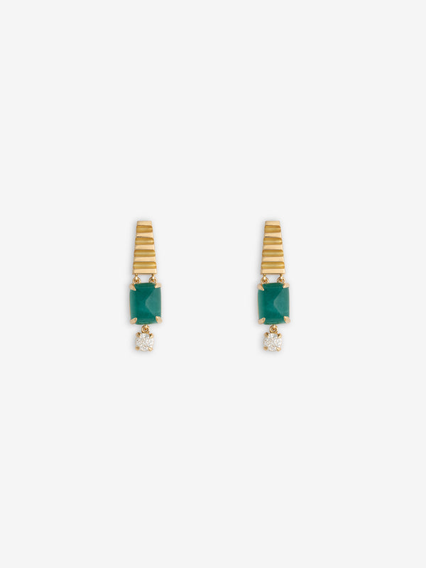 azlee Moss Small Emerald and Diamond Earrings
