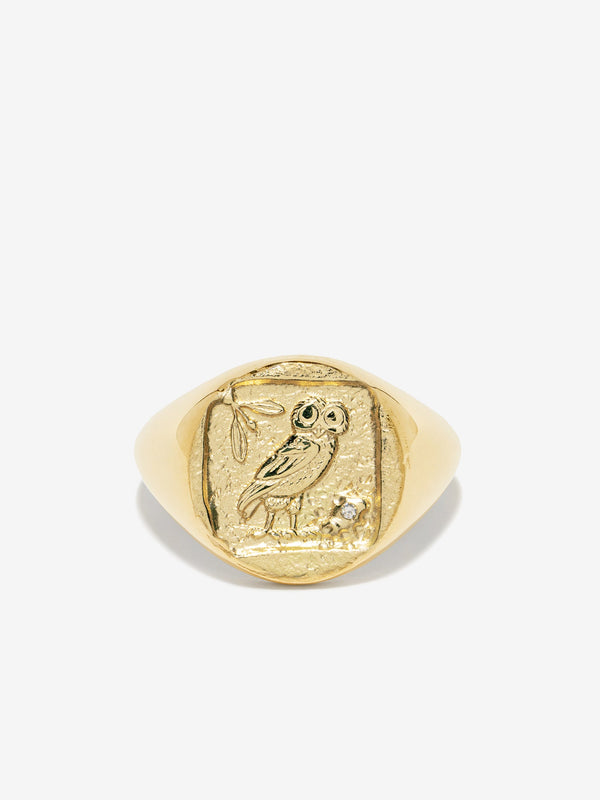 azlee Owl of Athena Coin Signet Ring
