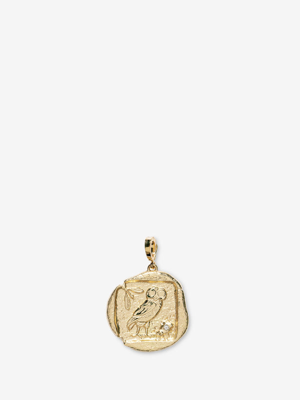 azlee Owl of Athena Small Diamond Coin Charm