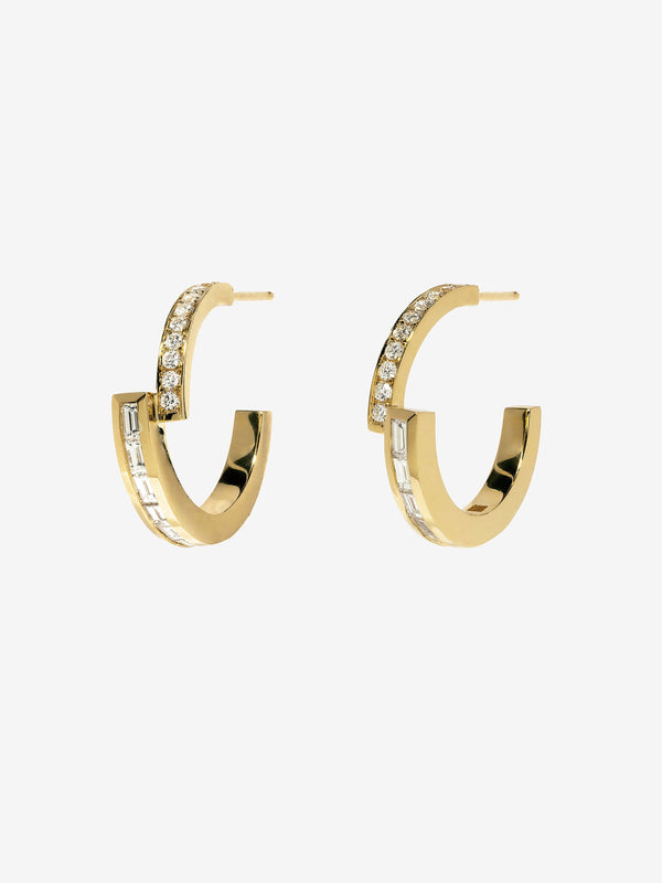 azlee Pave and Baguette Diamond Hoops