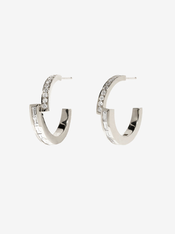 azlee Pave and Baguette Diamond Hoops