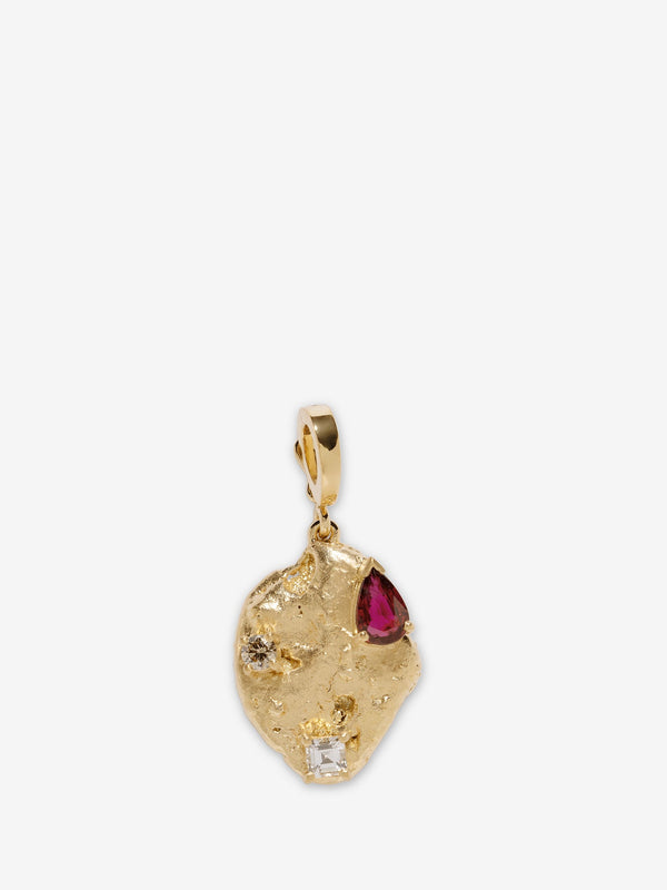 azlee Ruby Scattered Large Gold Nugget Charm