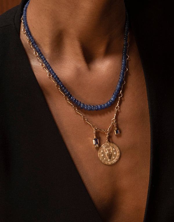 Azlee Sapphire And Baguette Diamond Charm