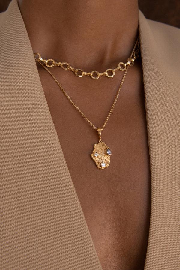 Azlee Sapphire Scattered Large Gold Nugget Charm