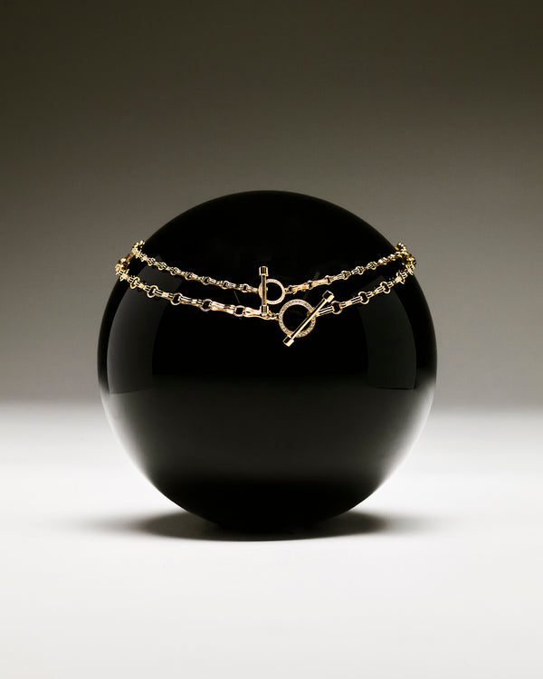 Azlee Small Motif Double Link Pave Toggle Chain